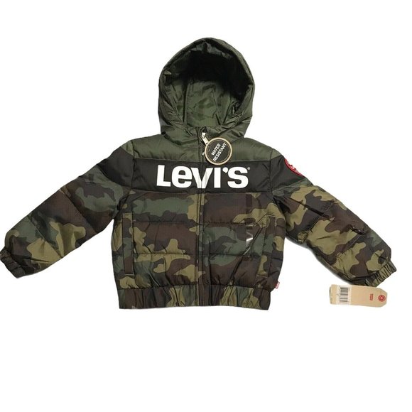 Levis Baby Toddler Boys Full Zip Hooded Puffer Jacket 2T Camo Print Water Resist